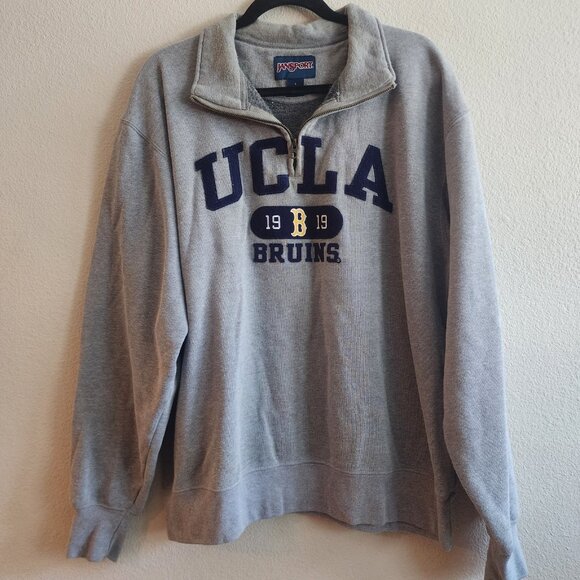 UCLA Bruins Sweatshirt Mens Large Gray 1/4 Zip Pullover NCAA Basketball JanSport - Picture 1 of 8